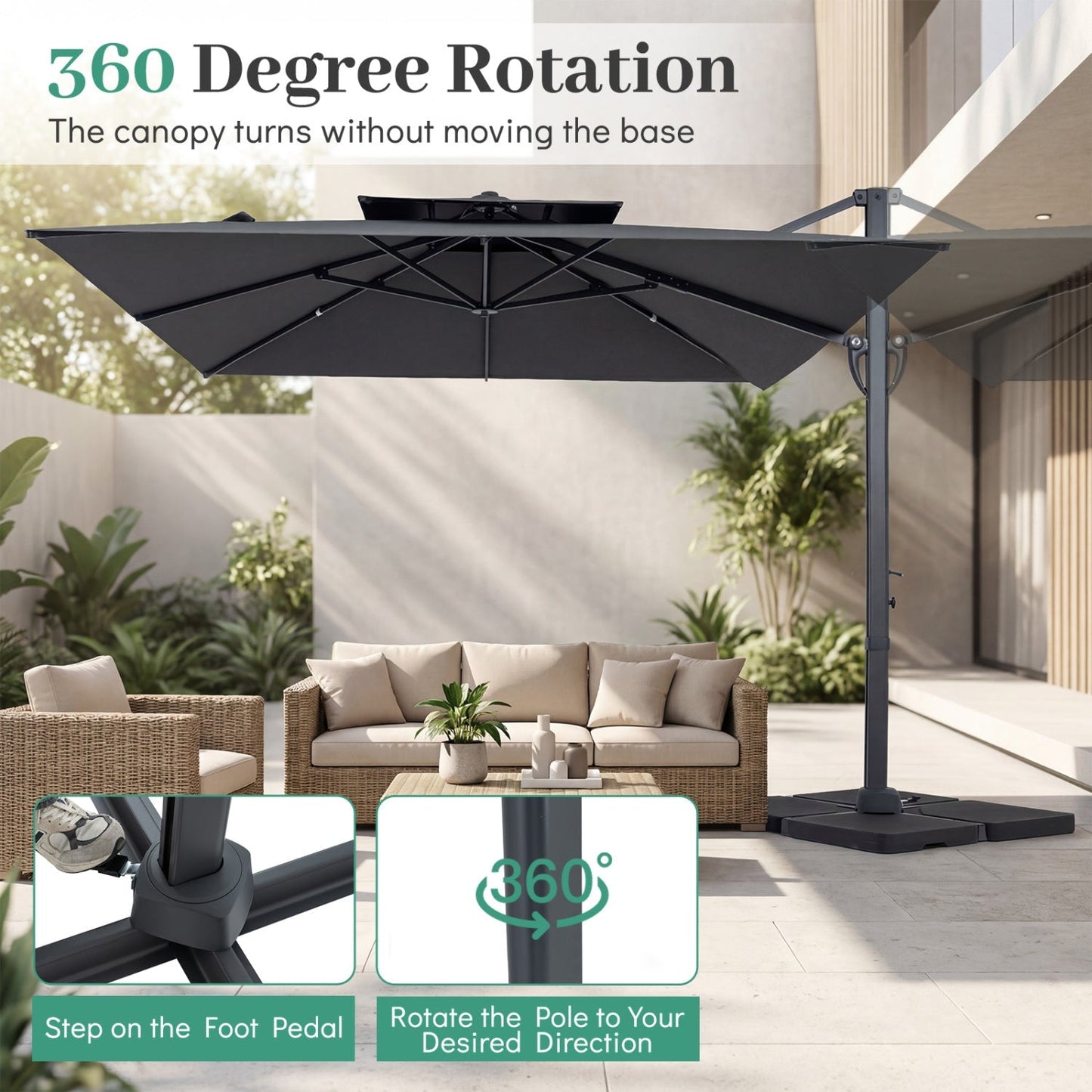 10 FT Cantilever Patio Umbrella with 220 LBS Base