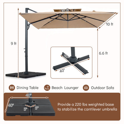 10 FT Cantilever Patio Umbrella with 220 LBS Base