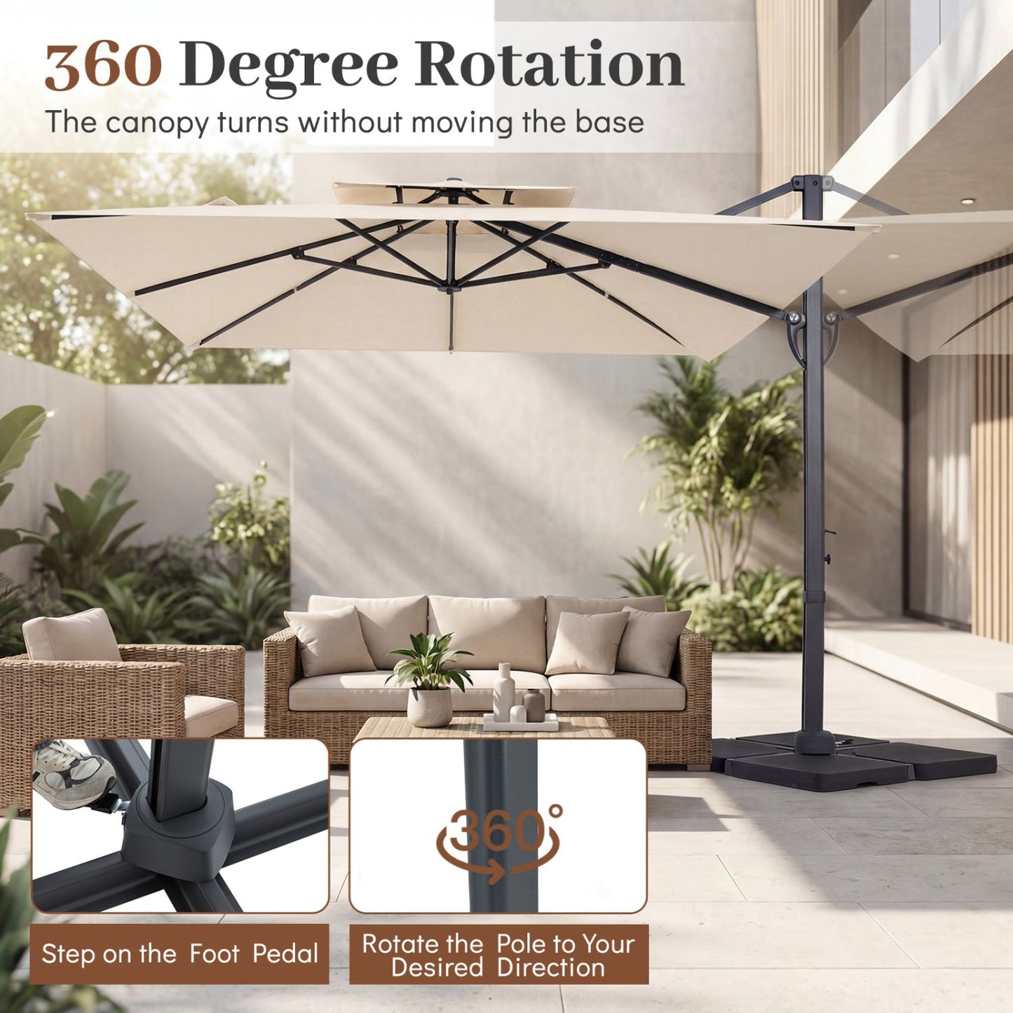 10 FT Cantilever Patio Umbrella with 220 LBS Base