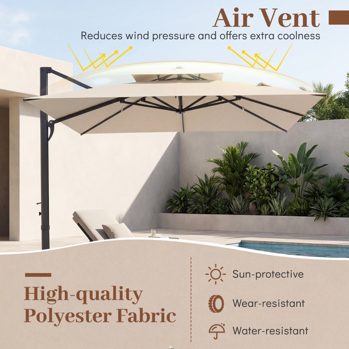 10 FT Cantilever Patio Umbrella with 220 LBS Base