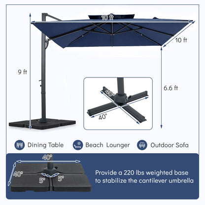 10 FT Cantilever Patio Umbrella with 220 LBS Base