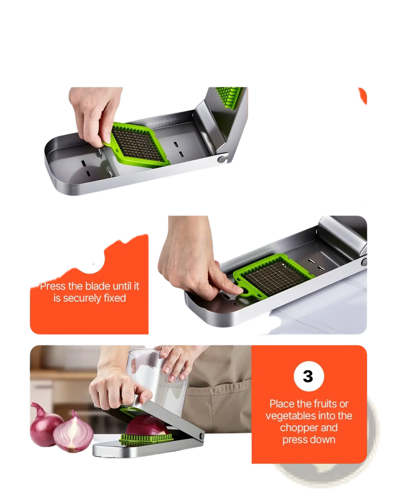 Vegetable Chopper 3 Stainless Blades with Container