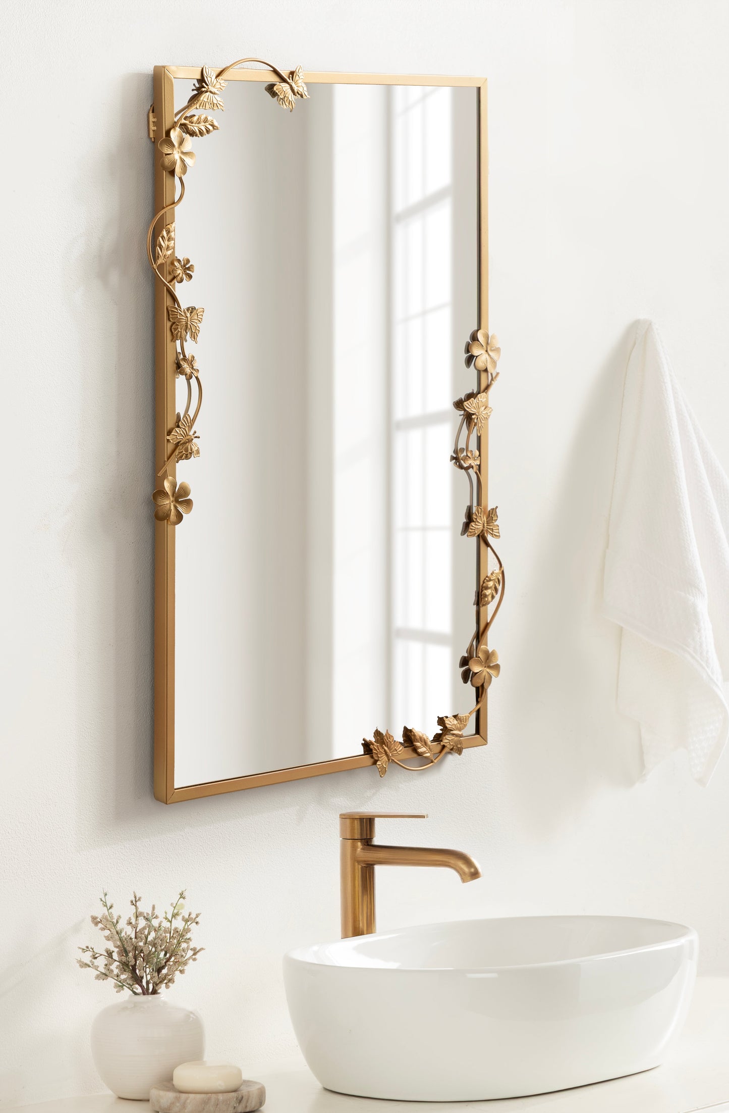 Rosella Floral Rectangular Mirror Metal